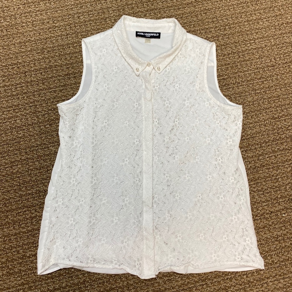 ⭐️SOLD⭐️Karl Lagerfeld Paris White Lace Button Up